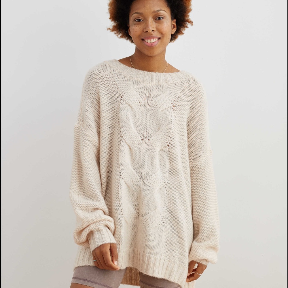 Aerie Happy Place Oversized Crewneck Cable Sweater